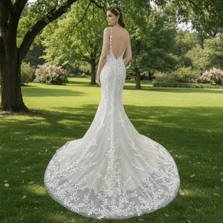 Elegant Lace Mermaid Wedding Dress with Spaghetti Straps - Rosymae