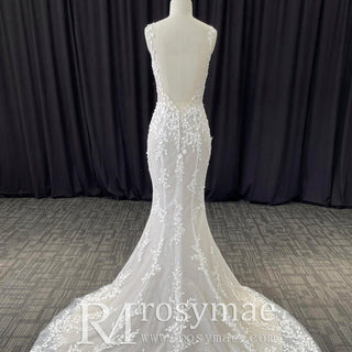 Elegant Lace Mermaid Wedding Dress with Spaghetti Straps - Rosymae
