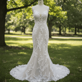 Elegant Lace Mermaid Wedding Dress with Spaghetti Straps - Rosymae