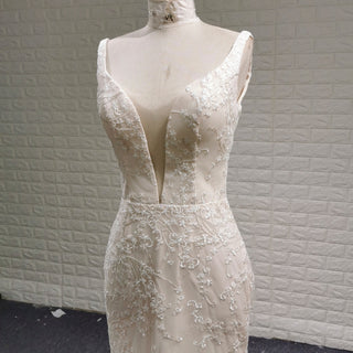 Elegant Light Champagne Mermaid Wedding Dress with V-neck - Rosymae