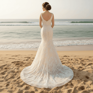 Elegant Light Champagne Mermaid Wedding Dress with V-neck - Rosymae