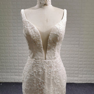 Elegant Light Champagne Mermaid Wedding Dress with V-neck - Rosymae