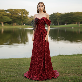 Elegant Butterfly Glitter Long Evening Dresses with Off the Shoulder