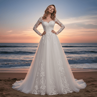 Elegant Long Sleeve Lace and Tulle A-line Wedding Dress - Rosymae