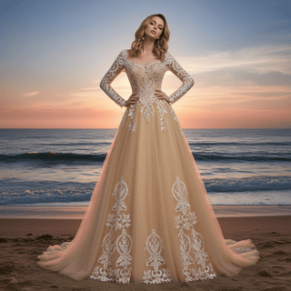 Elegant Long Sleeve Lace and Tulle A-line Wedding Dress - Rosymae