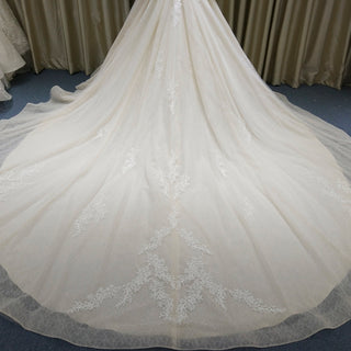 Elegant Long Sleeve Light Champange Wedding Dress with Keyhole Back - Rosymae