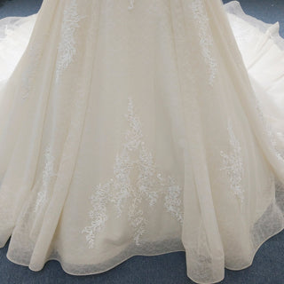 Elegant Long Sleeve Light Champange Wedding Dress with Keyhole Back - Rosymae