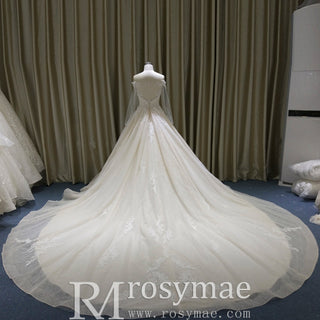 Elegant Long Sleeve Light Champange Wedding Dress with Keyhole Back - Rosymae