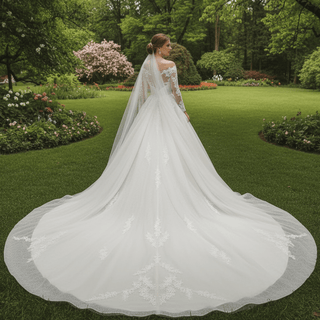 Elegant Long Sleeve Light Champange Wedding Dress with Keyhole Back - Rosymae