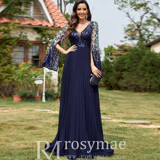 Elegant Long Sleeve Royal Blue Mother of the Bride and Groom Dresses - Rosymae
