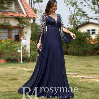 Elegant Long Sleeve Royal Blue Mother of the Bride and Groom Dresses - Rosymae