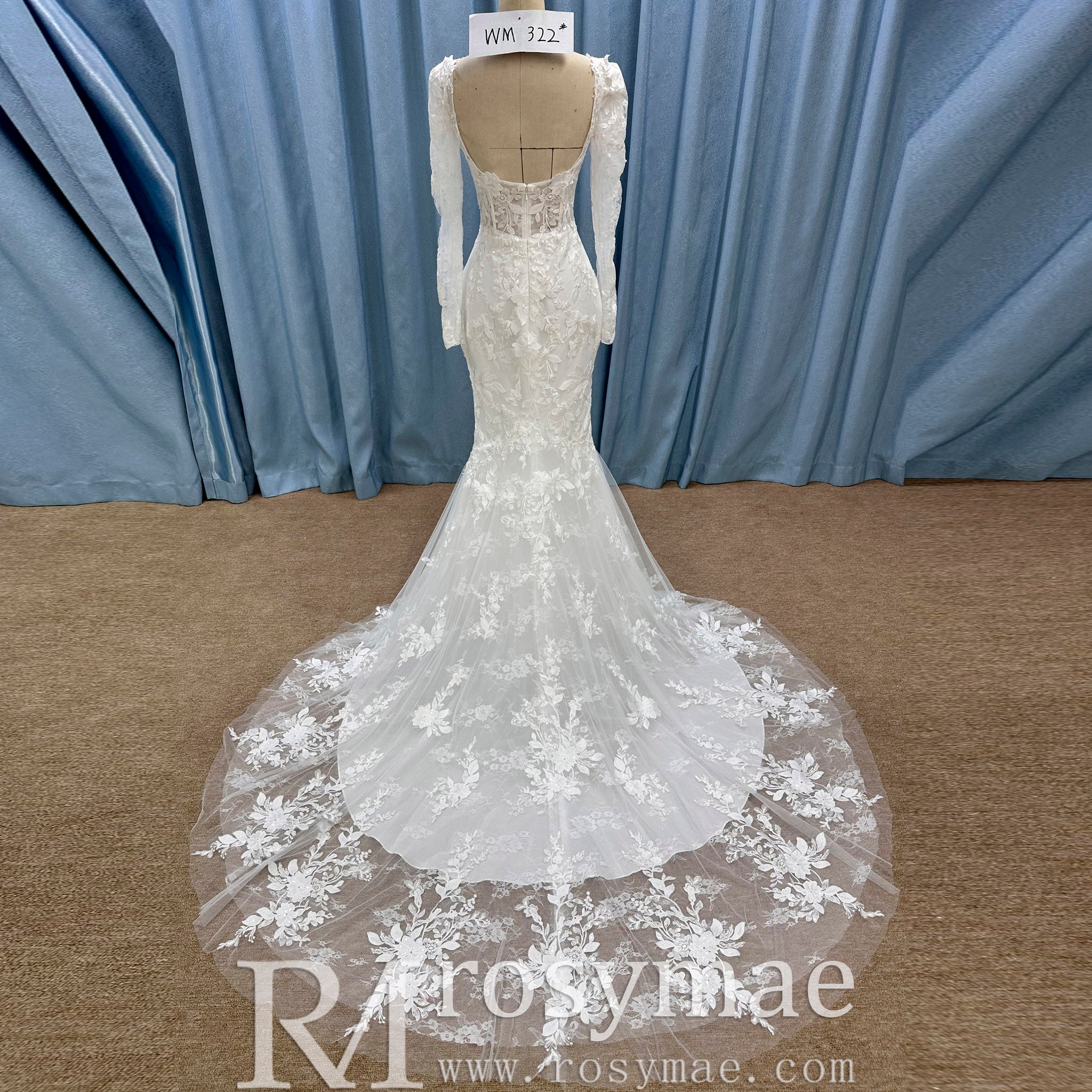 Elegant Long Sleeve Trumpet Wedding Dress with Square Neckline - Rosymae