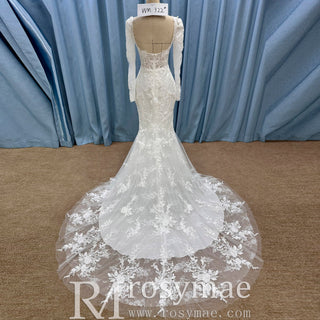 Elegant Long Sleeve Trumpet Wedding Dress with Square Neckline - Rosymae