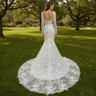 Elegant Long Sleeve Trumpet Wedding Dress with Square Neckline - Rosymae