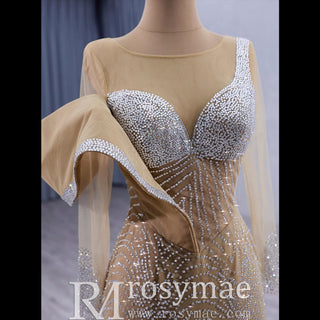 Elegant Long Sleeves Luxury Wedding Dress with Sparkly Crystals - Rosymae