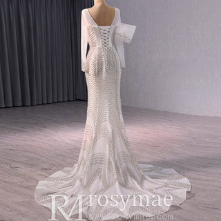 Elegant Long Sleeves Luxury Wedding Dress with Sparkly Crystals - Rosymae