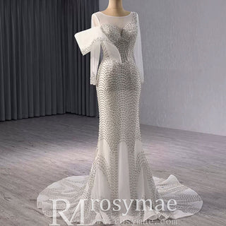 Elegant Long Sleeves Luxury Wedding Dress with Sparkly Crystals - Rosymae