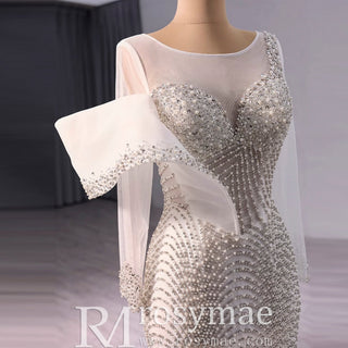 Elegant Long Sleeves Luxury Wedding Dress with Sparkly Crystals - Rosymae
