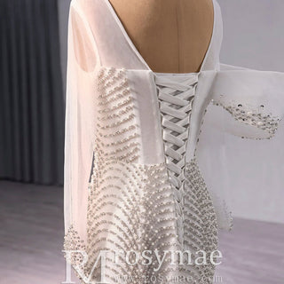 Elegant Long Sleeves Luxury Wedding Dress with Sparkly Crystals - Rosymae