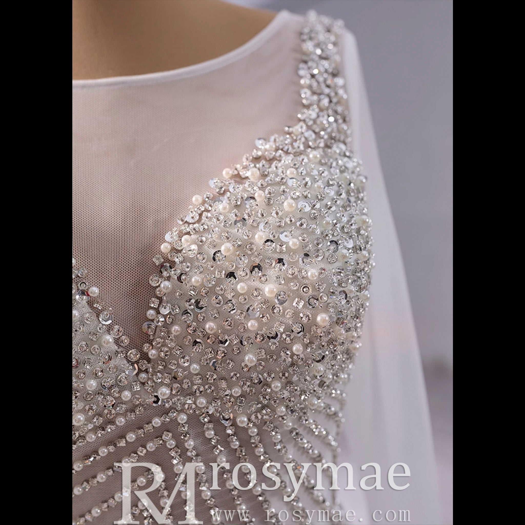 Elegant Long Sleeves Luxury Wedding Dress with Sparkly Crystals - Rosymae