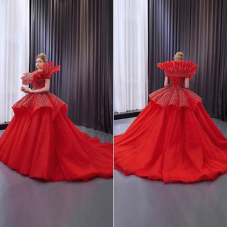Elegant Luxury Convertible Glitter Red Unique Wedding Dresses Ball Gown - Rosymae