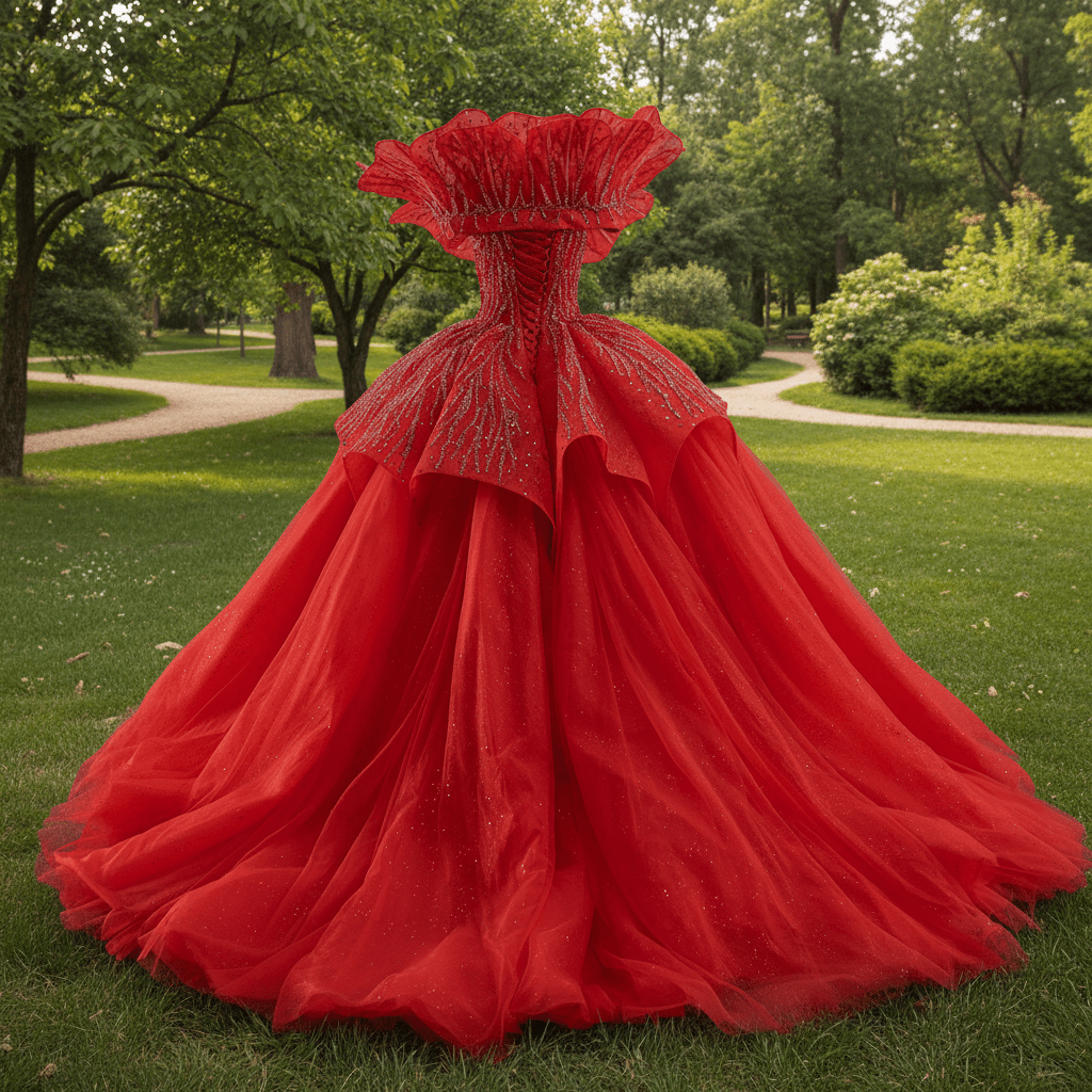 Elegant Luxury Convertible Glitter Red Unique Wedding Dresses Ball Gown - Rosymae