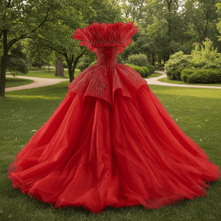 Elegant Luxury Convertible Glitter Red Unique Wedding Dresses Ball Gown - Rosymae