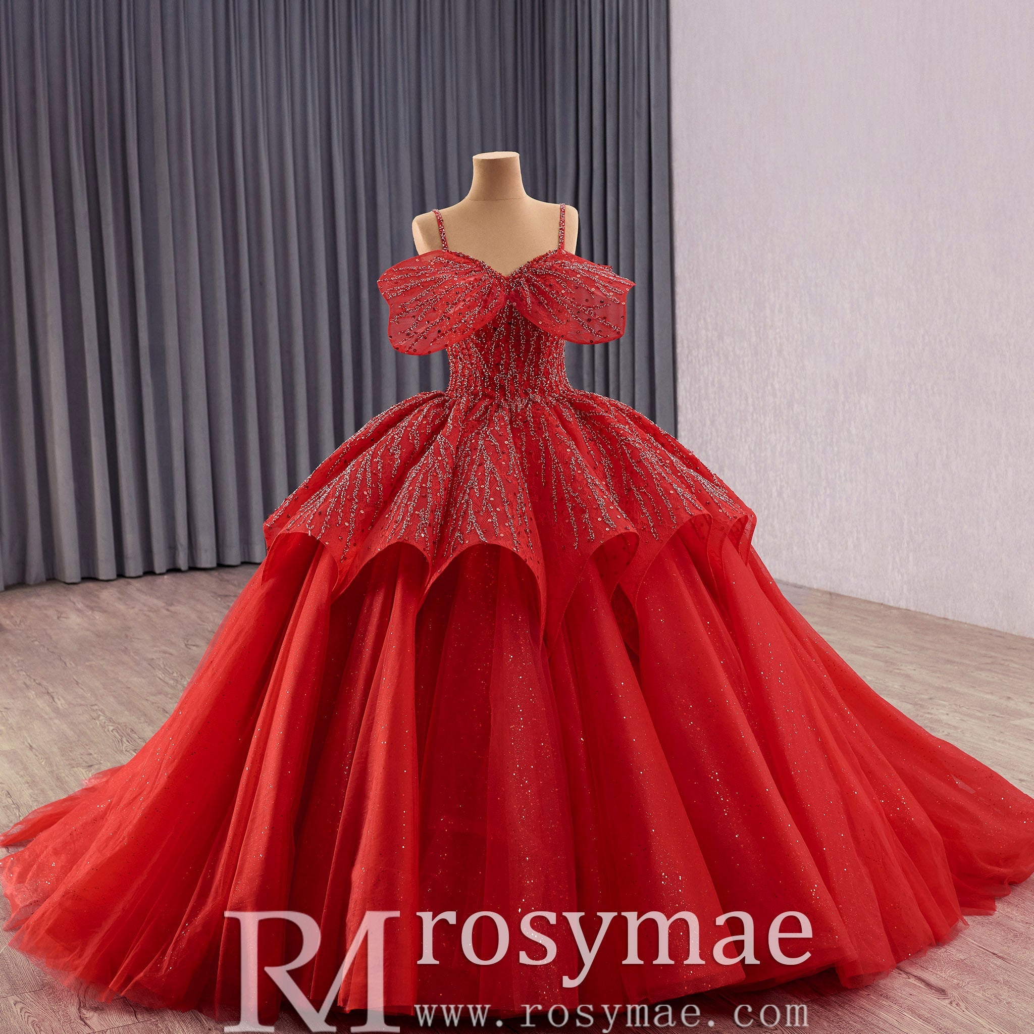 Elegant Luxury Convertible Glitter Red Unique Wedding Dresses Ball Gown - Rosymae