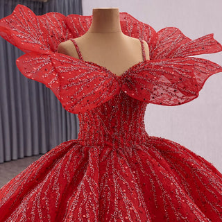 Elegant Luxury Convertible Glitter Red Unique Wedding Dresses Ball Gown - Rosymae