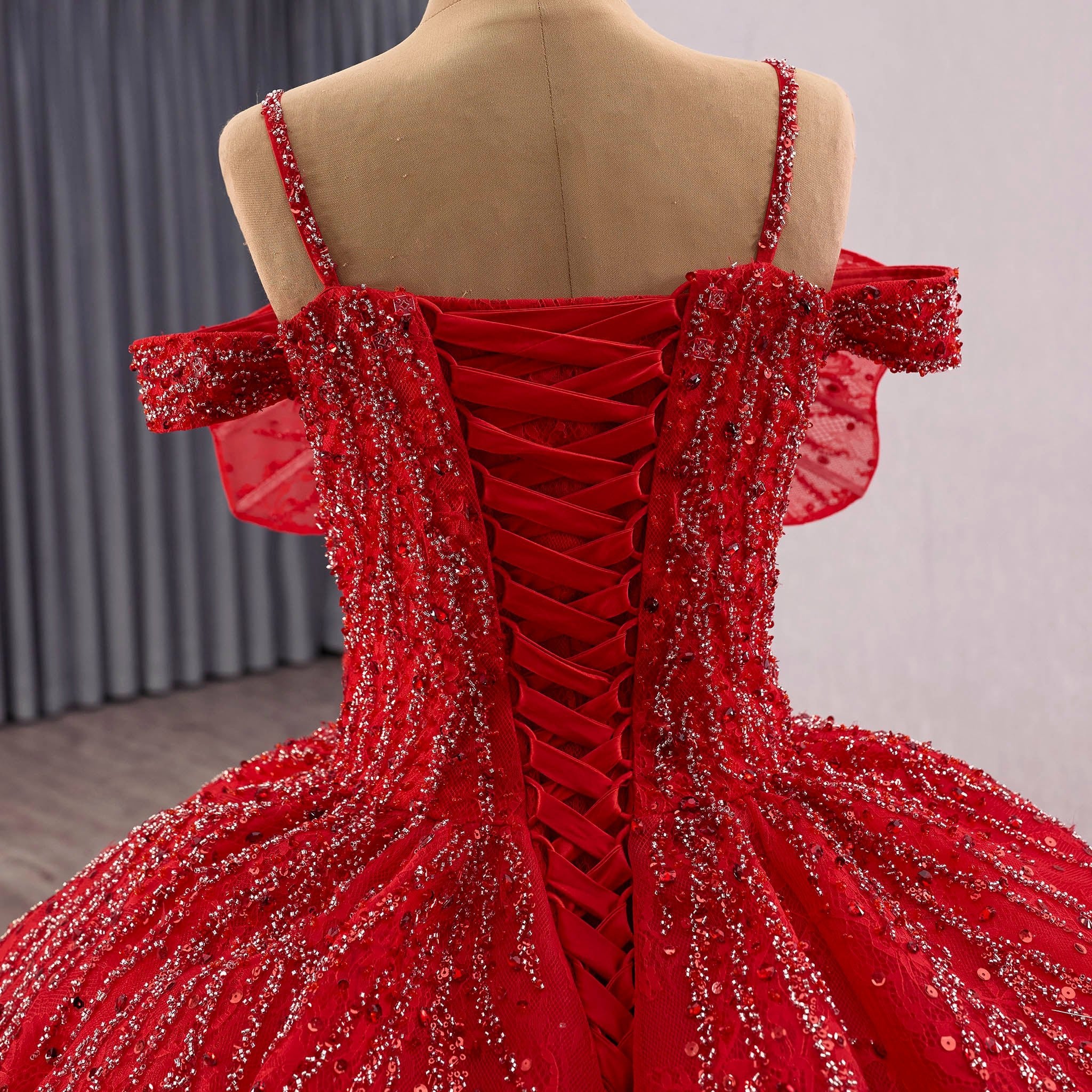 Elegant Luxury Convertible Glitter Red Unique Wedding Dresses Ball Gown - Rosymae