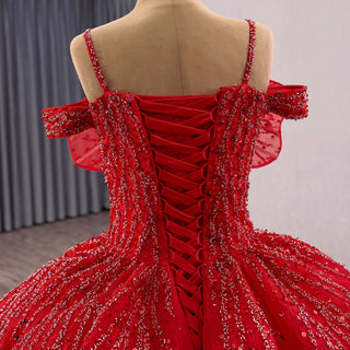 Elegant Luxury Convertible Glitter Red Unique Wedding Dresses Ball Gown - Rosymae