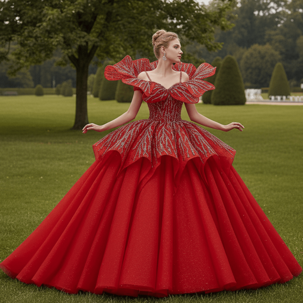 Elegant Luxury Convertible Glitter Red Unique Wedding Dresses Ball Gown - Rosymae