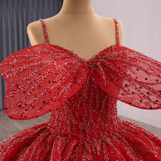 Elegant Luxury Convertible Glitter Red Unique Wedding Dresses Ball Gown - Rosymae