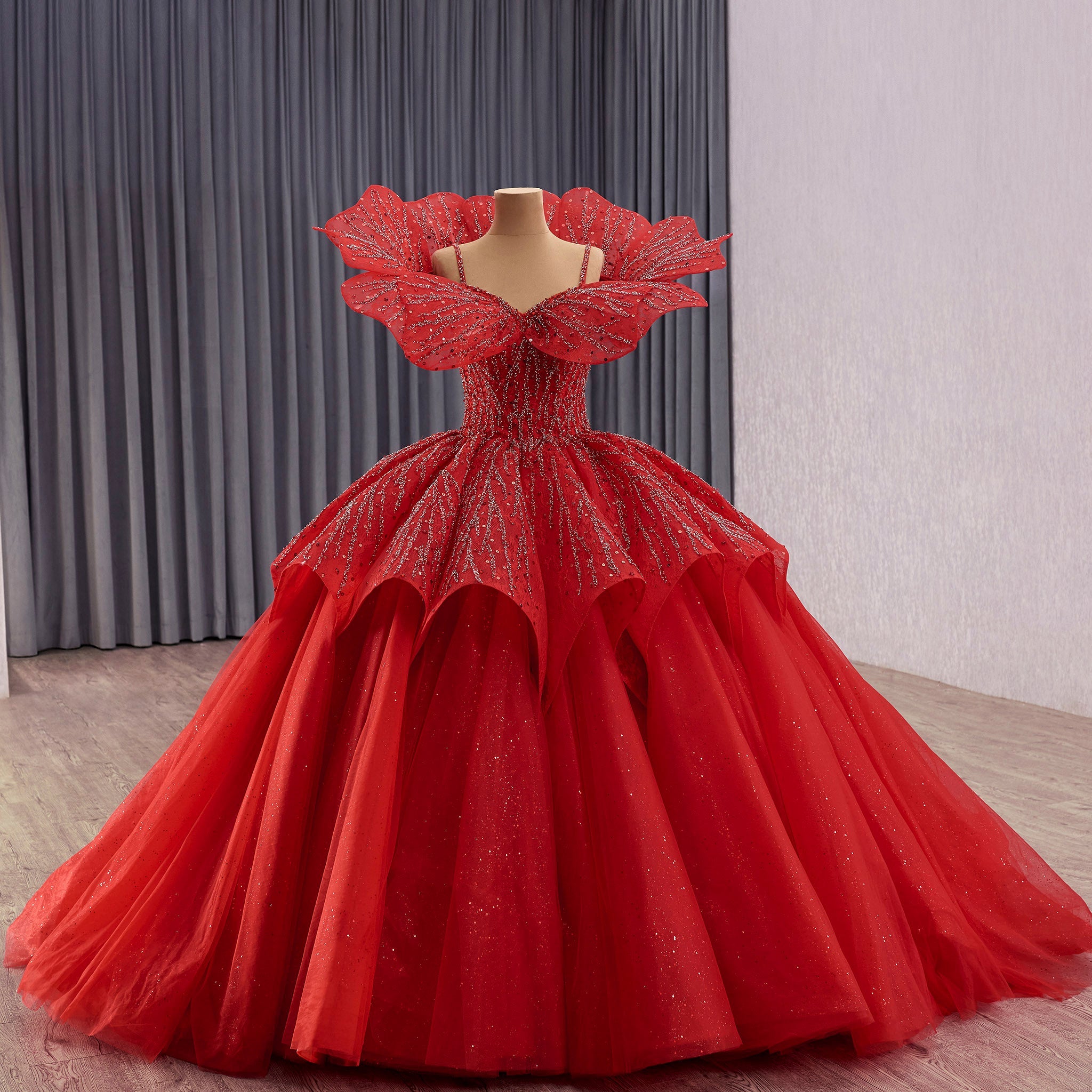 Elegant Luxury Convertible Glitter Red Unique Wedding Dresses Ball Gown - Rosymae
