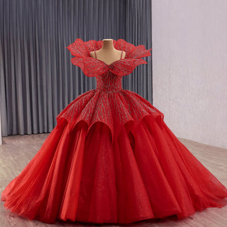 Elegant Luxury Convertible Glitter Red Unique Wedding Dresses Ball Gown - Rosymae