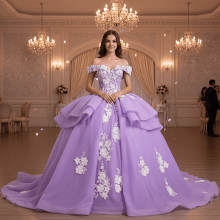 Elegant & Luxury Off Shoulder Glitter Ballgown Purple Quinceanera Dresses - Rosymae