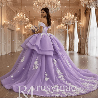 Elegant & Luxury Off Shoulder Glitter Ballgown Purple Quinceanera Dresses - Rosymae