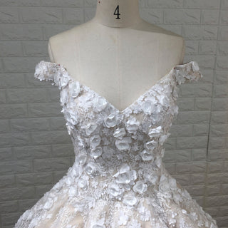 Elegant Luxury Off-the-Shoulder Ball Gown Wedding Dress with 3D Floral - Rosymae