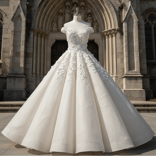 Elegant Luxury Off-the-Shoulder Ball Gown Wedding Dress with 3D Floral - Rosymae