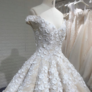 Elegant Luxury Off-the-Shoulder Ball Gown Wedding Dress with 3D Floral - Rosymae