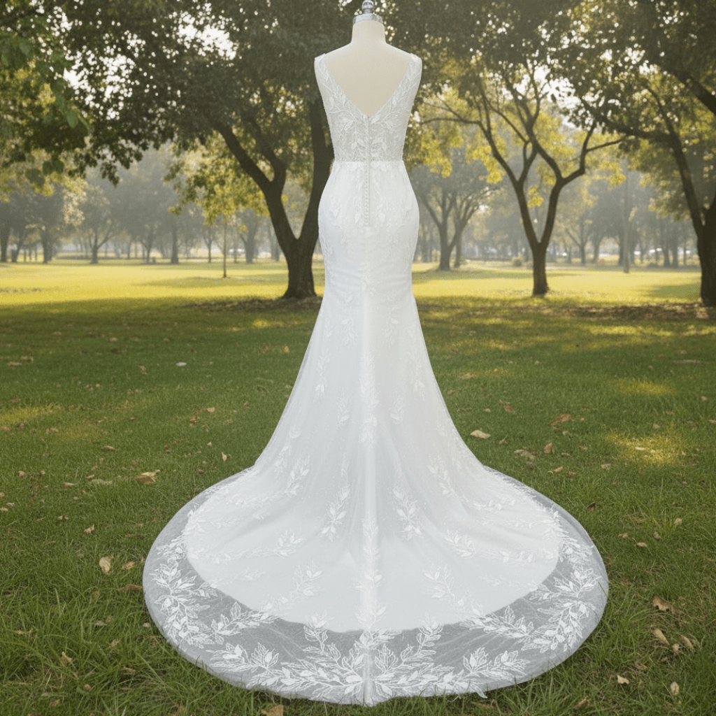 Elegant Luxury Plunging Neck Mermaid Lace Wedding Dress - Rosymae