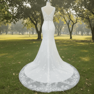Elegant Luxury Plunging Neck Mermaid Lace Wedding Dress - Rosymae