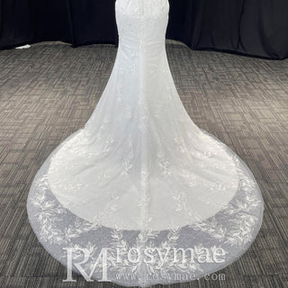 Elegant Luxury Plunging Neck Mermaid Lace Wedding Dress - Rosymae