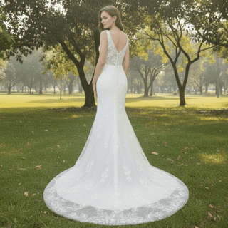 Elegant Luxury Plunging Neck Mermaid Lace Wedding Dress - Rosymae