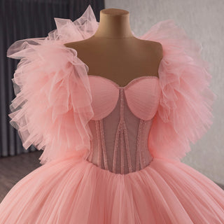 Elegant Maxi Sweetheart Blush Pink Quinceanera Dress with Wrap - Rosymae