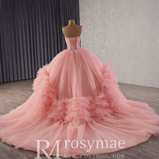 Elegant Maxi Sweetheart Blush Pink Quinceanera Dress with Wrap - Rosymae