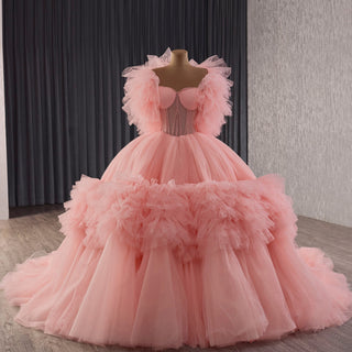 Elegant Maxi Sweetheart Blush Pink Quinceanera Dress with Wrap - Rosymae