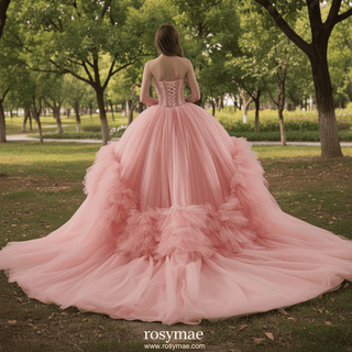 Elegant Maxi Sweetheart Blush Pink Quinceanera Dress with Wrap - Rosymae