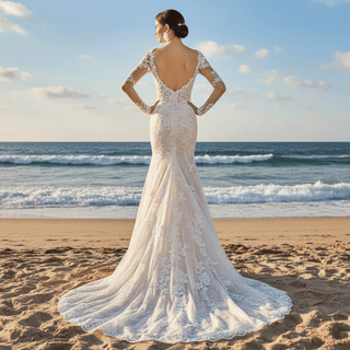 Elegant Mermaid Lace Wedding Dresses with Sheer Long Sleeves - Rosymae