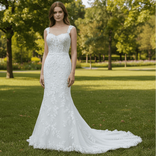 Elegant Mermaid Mermaid Lace Wedding Dress with Sheer Bodice - Rosymae